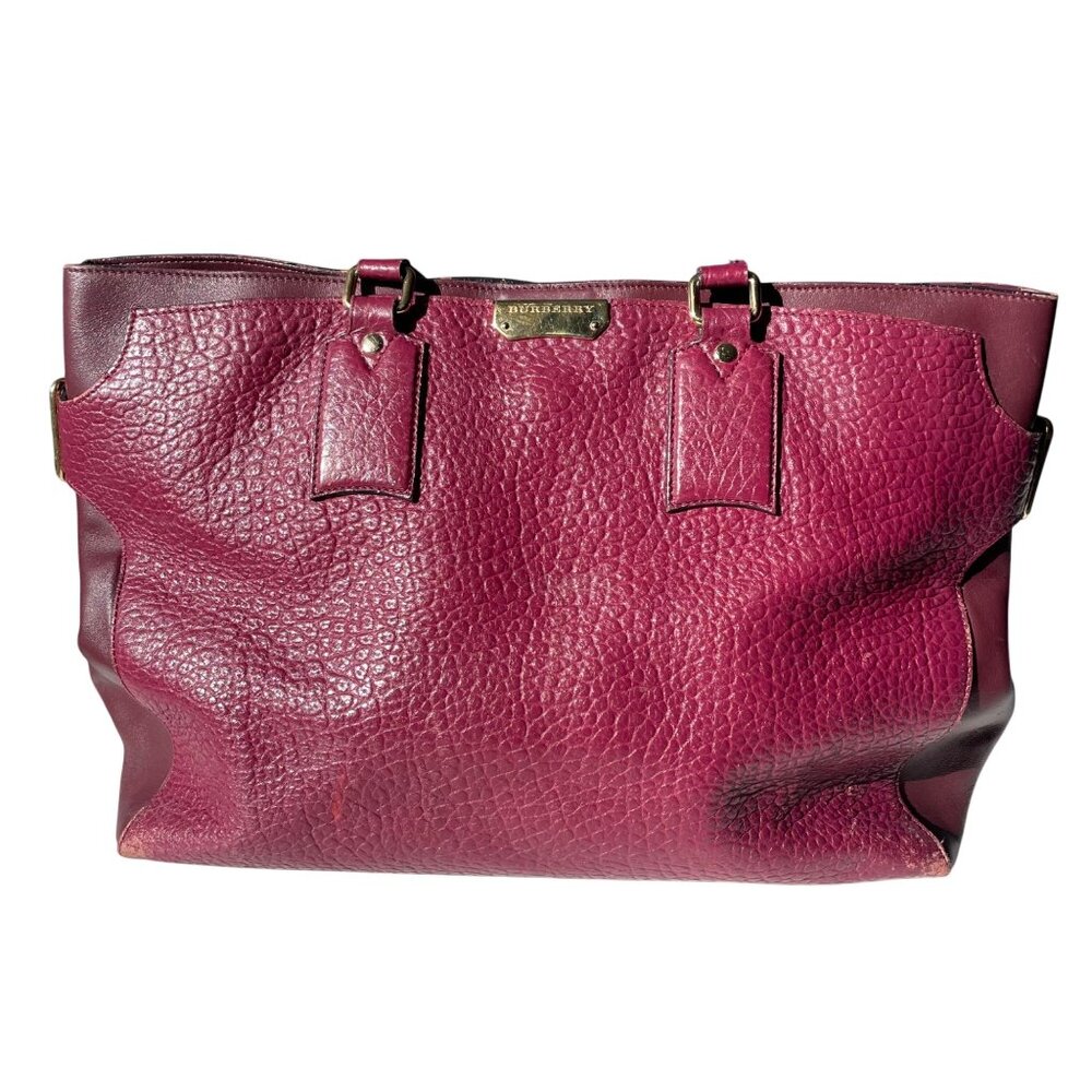 Burberry Heritage Clarborough Tote Grain Smooth Calfskin Damson‎ Magenta Bag